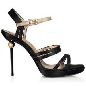 Roger Vivier Black & Gold Stiletto Sandals 38.5